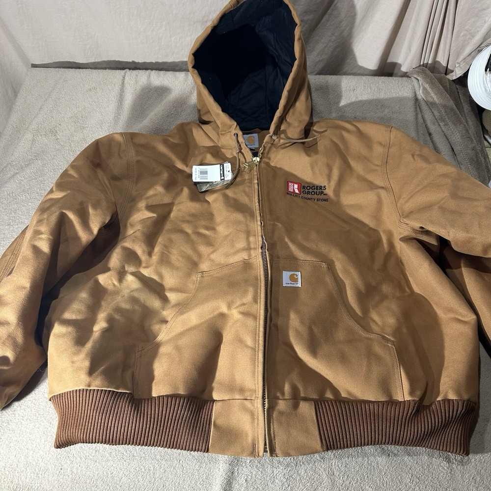 NWT Carhartt 103940-BRN Duck Active Hooded Jacket Mens 4XL Regular Embroidered